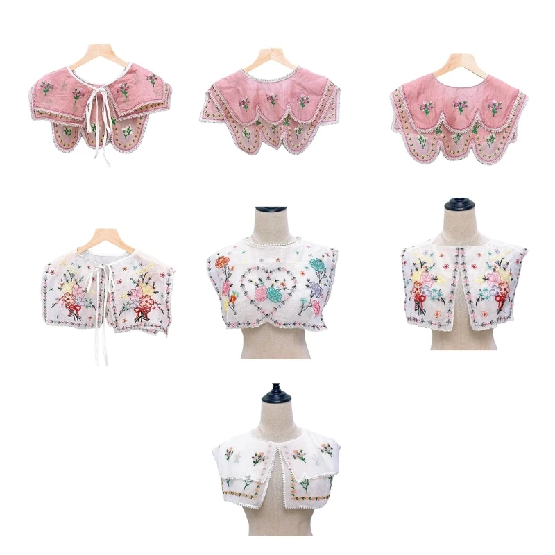 

Embroidery Flower Collar Elegant Detachable Fake Collar Shawl Vintage Horseface Skirt Collar Costume Dress Up Accessory