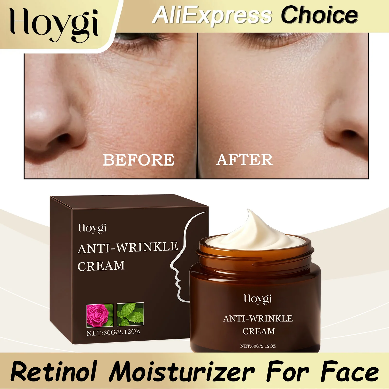 

HOYGI Retinol Facial Cream Hyaluronic Acid Face Cream Anti Aging Fade Fine Line Wrinkle Firming Lifting Skin Moisturizing Serum