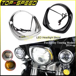 7'' LED Headlight Bezel For Harley Touring CVO Street Electra Tri-Glide Ultra Limited Visor Trim Ring Batwing Fairing Cover 14+