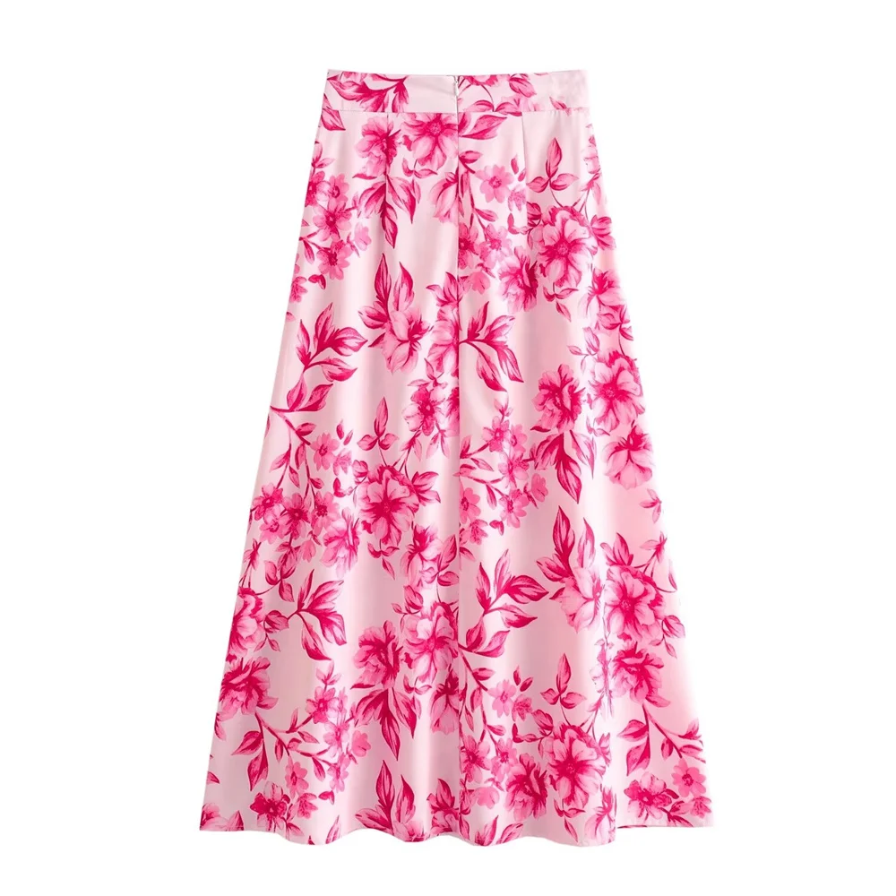 European And American Style 2024 Spring And Summer Women\'s New Fashionable And Versatile High Waisted Flower Print Long Skirt