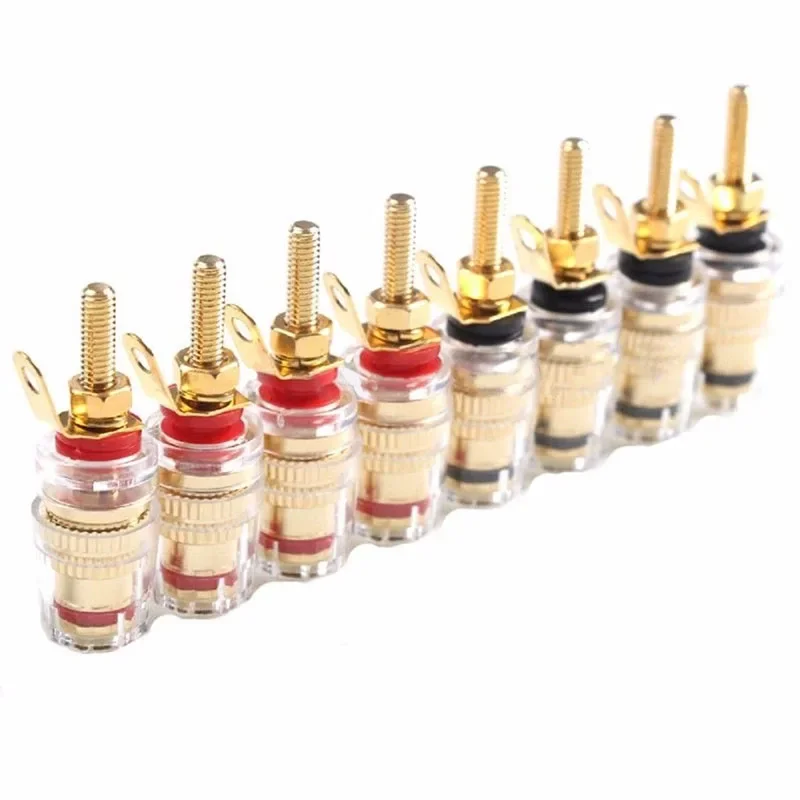 8pcs 42mm Gold Plated Amplifier-Speaker Binding Post Black+Red Speaker Terminal Binding Posts Suitable For 4mm Banana Plug