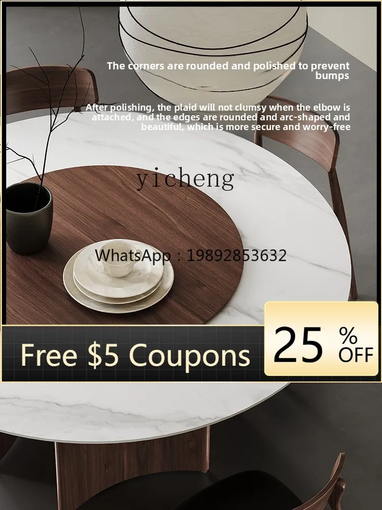 

ZZ silent wind solid wood round rock slab dining table retro medieval style home dining table home accessories