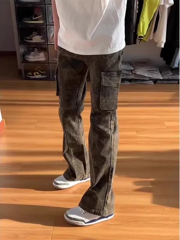 

plus Size American Retro Camouflage Multi-ket Work Pants Straight Leg Slimming Bell Bot for Men And Women Trendy Brand