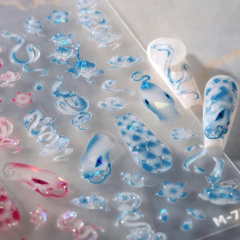 

Cute Blue Pink Purple Green Living Snake Skin Coiled Reptile Animal Flower Adhesive Nail Art Stickersjelly Shiny Manicure Decals