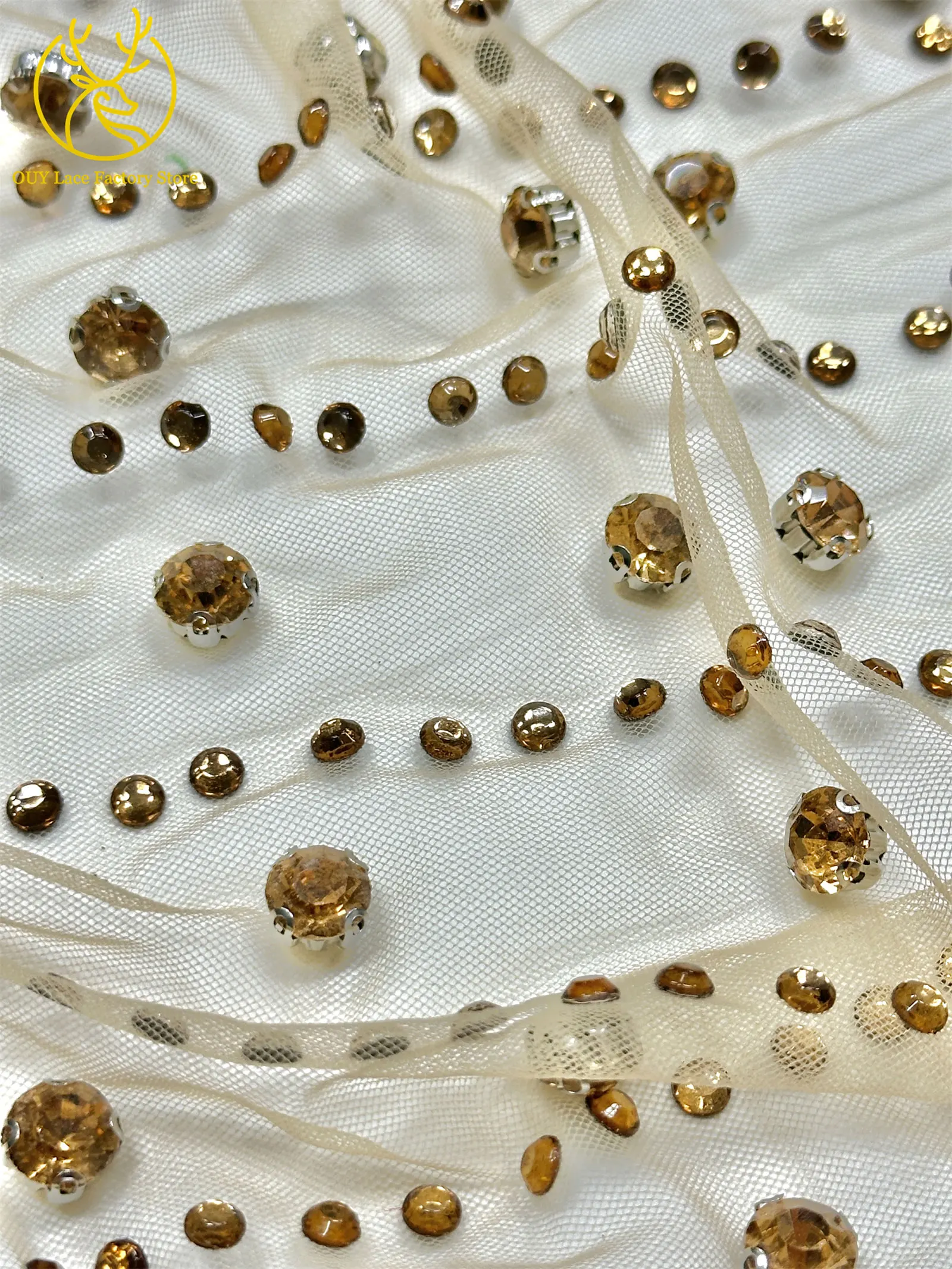 Grüner Neuer Stil Österreichischer Diamant-Tüll-Netzstoff 5 Yards Afrikanischer Spitzenstoff Bunter Strass-Netzstoff für Hochzeitskleider – Detail 14