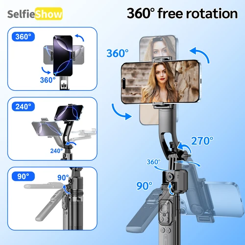 Imagen 2 del producto Trípode Selfieshow C17 360 ° Rotación automática AI Seguimiento Bluetooth Disparo Quadrápode Selfie Stick Estabilizador Luz de relleno opcional