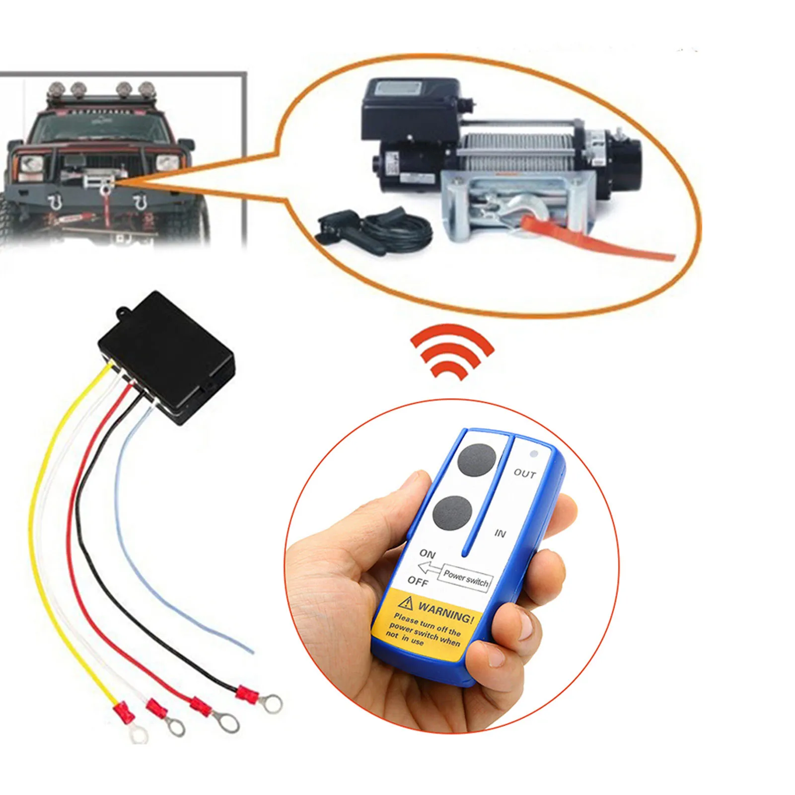 12V Electric Winch Wireless Remote Control System Transmitter Receiver Kit for Truck ATV SUV Winch Transmitter Receiver