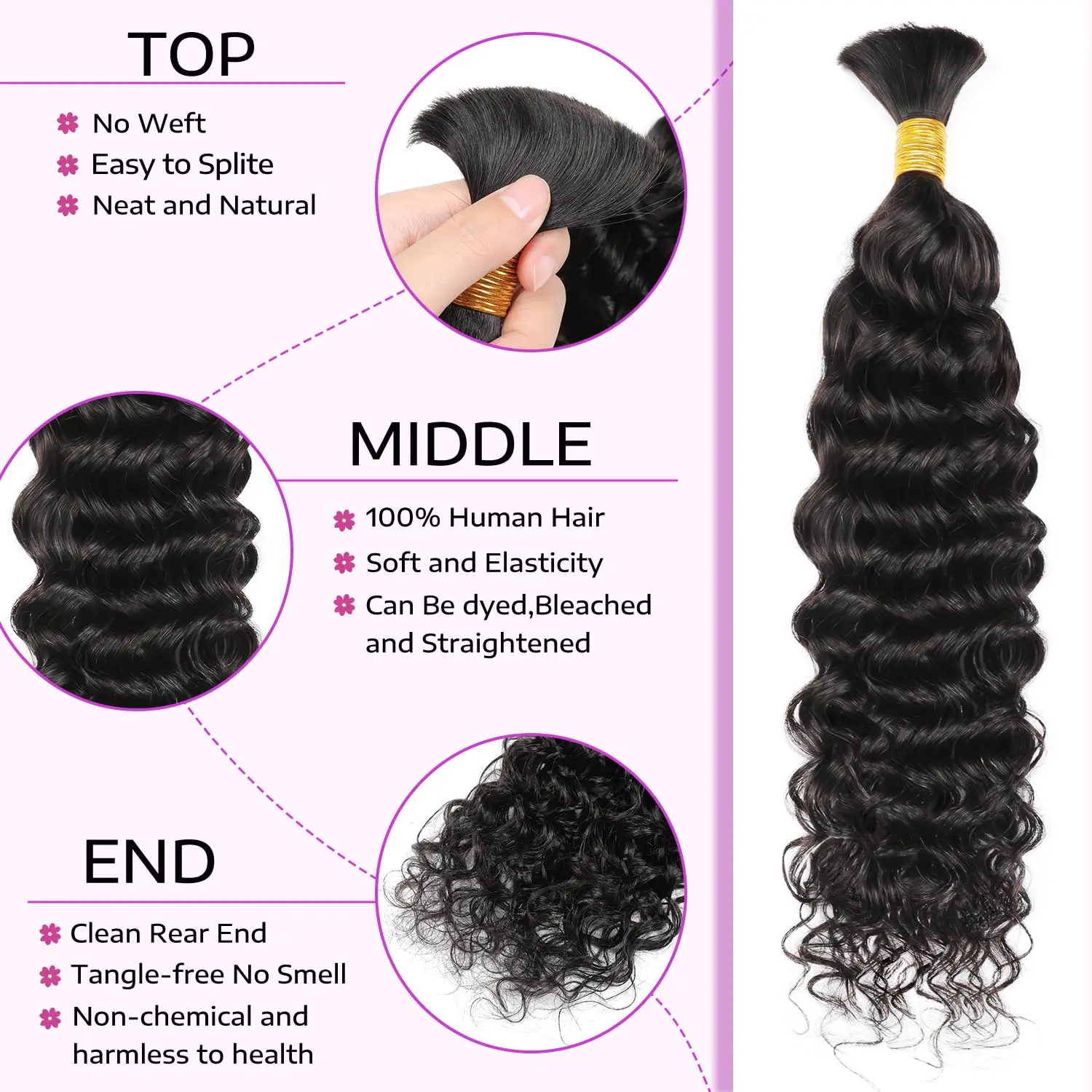 100% Human Hair Bulk Extension Virgin Human Hair Deep Wave Curly 10a Bulk Weaving For Braiding Unprocessed No Weft 18-30 Inches