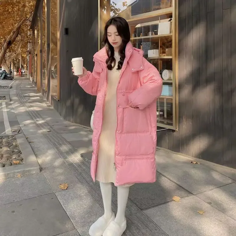 Hooded Women Down Padded Coats Woman Solid Jackets Autumn Winter Ultralight Portable Long Parkas  Puffer Overcoat T577