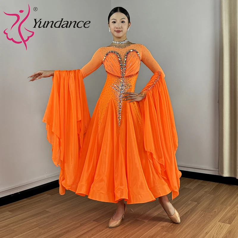 

B-25037 Custom International Standard Ballroom Dance Dress for Women Spandex/Polyester Stage Performance Wear Satin Chiffon