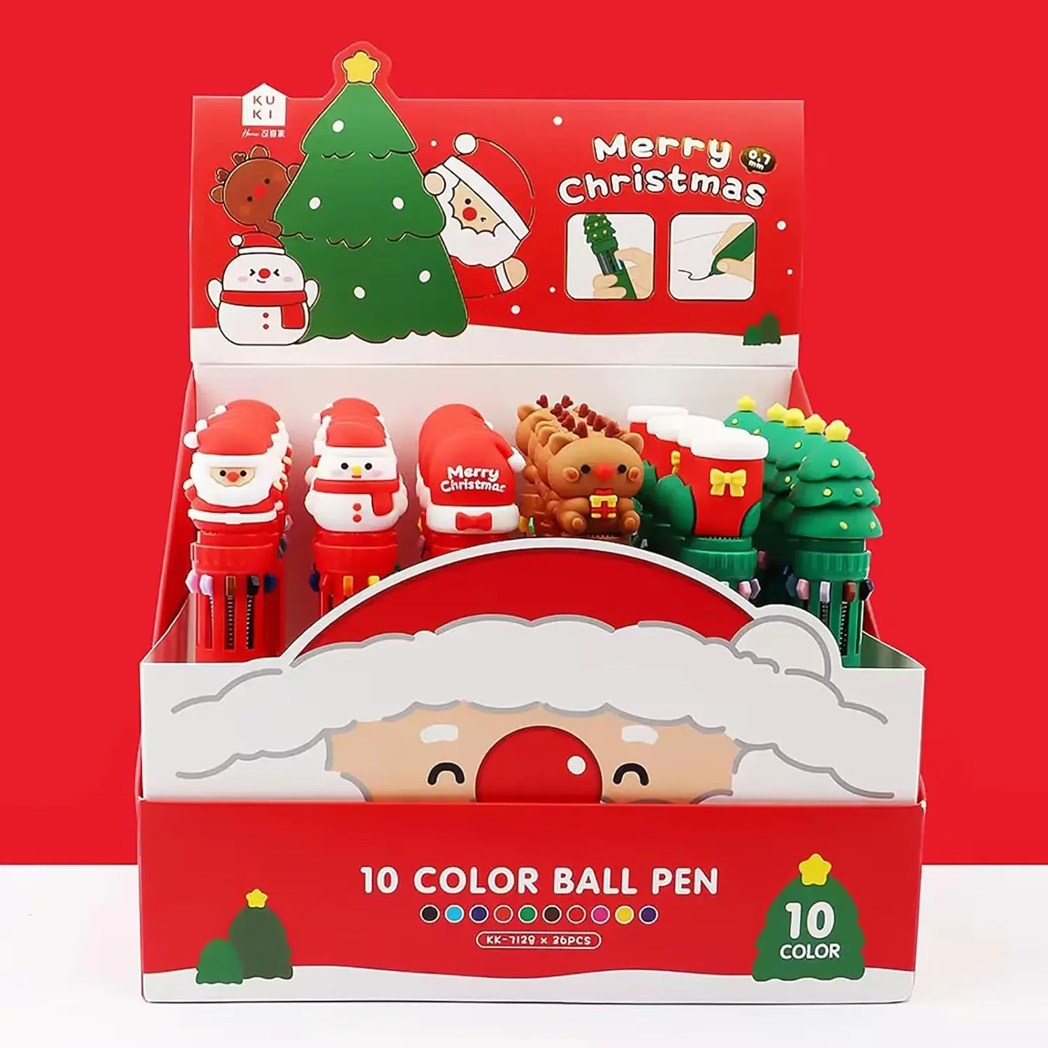 12 Pcs 10 Colors Ballpoint Pen 0.7 Mm,Retractable Christmas Office School Supplies