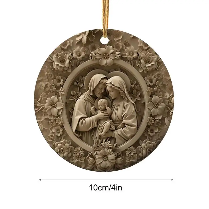 Dekorasi Natal Katolik cetak 3D bulat liontin adegan kelahiran akrilik hiasan Natal 4in ornamen natal