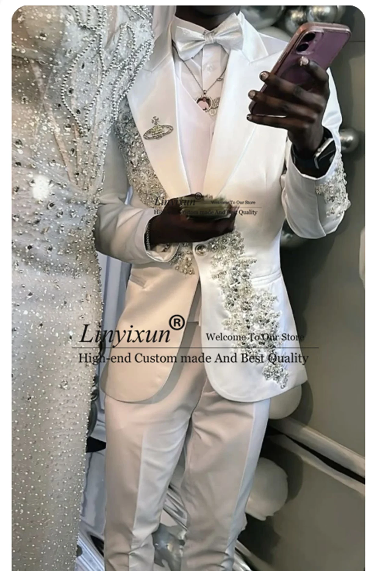 

Handmade Stones Crystals Men Suit 3 Pieces Sets Wedding Party ropa hombre Customized Slim Fit Fashion Groom Male Party Blazers