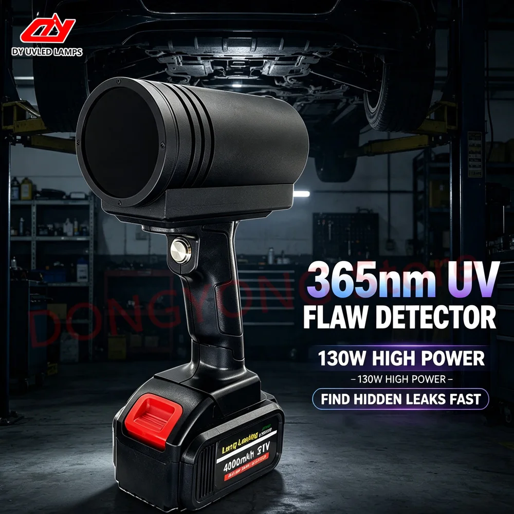 130W 365nm Rechargeable Portable Ultraviolet Black Light, Inspection Lamp for Vehicle Detection and Car Paint Maintenance
