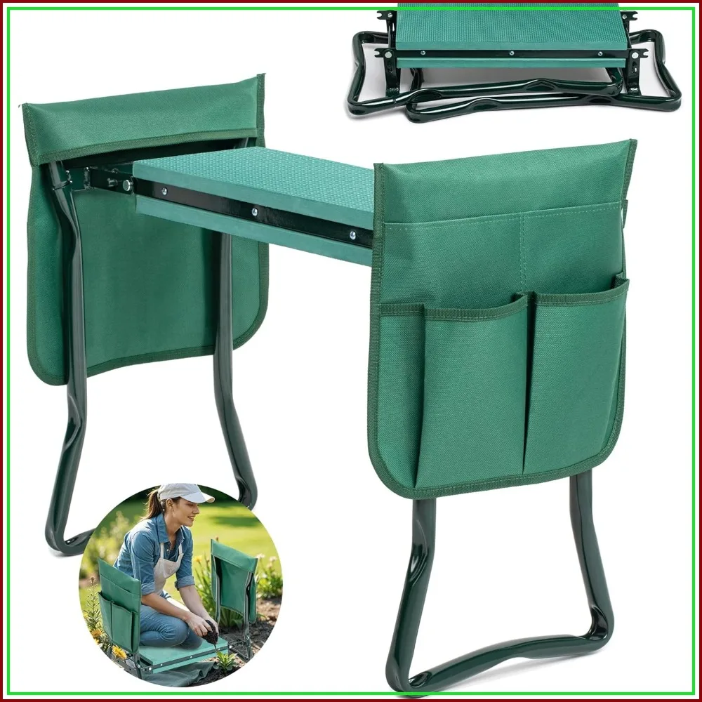 Foldable Garden Kneeler and Seat, Sturdy Soft EVA Foam Pad, 2 Tool Pouches Included for Gardening, Camping, Fishing