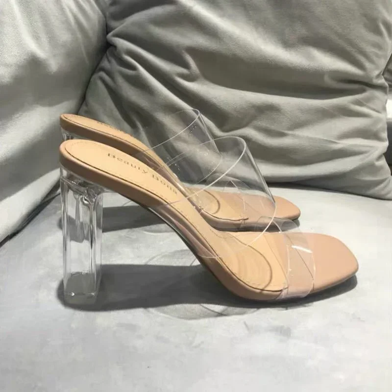 Summer Women Pumps Sandals 9cm Jelly Slippers Sexy Open Square Toe High Heels Women Transparent Slippers Shoe Heel Clear Sandals image 5