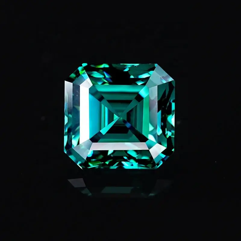 7mm 2ct Moissanite Asscher Cut Lab Created Diamond Green Color VVS1 Test Positive Gemstone Real Precious Loose Stones