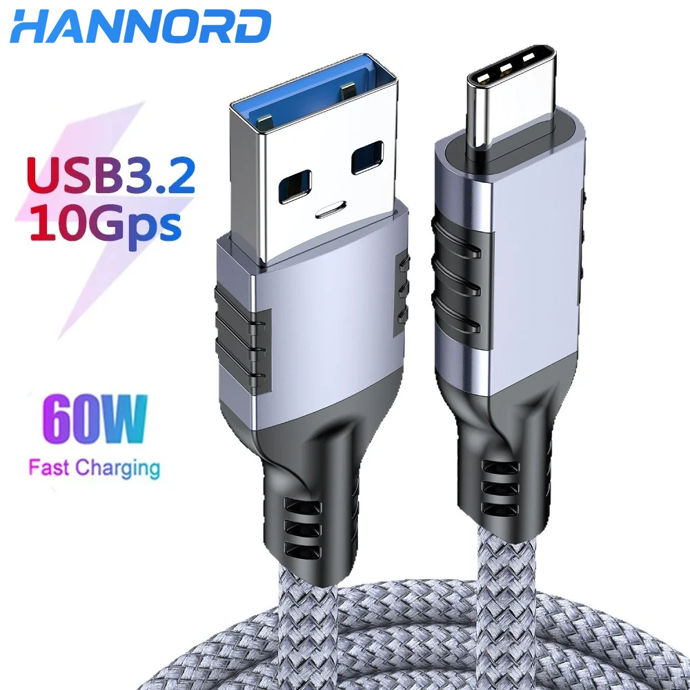 Hannord USB3.2 USB A to USB C Cable 10Gbps 3A 60W QC 3.0 Type C Fast Charging Cord Data Transfer for iphone16 MacBook Pro SSD