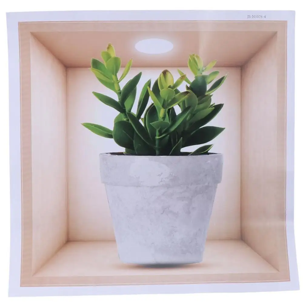 4 قطعة المطبخ الحمام الديكور 11.8X11.8 "3D النبات ملصقات جدار الإبداعية النباتات الخضراء الجدار ملصق للإزالة غرفة الفن المنزل