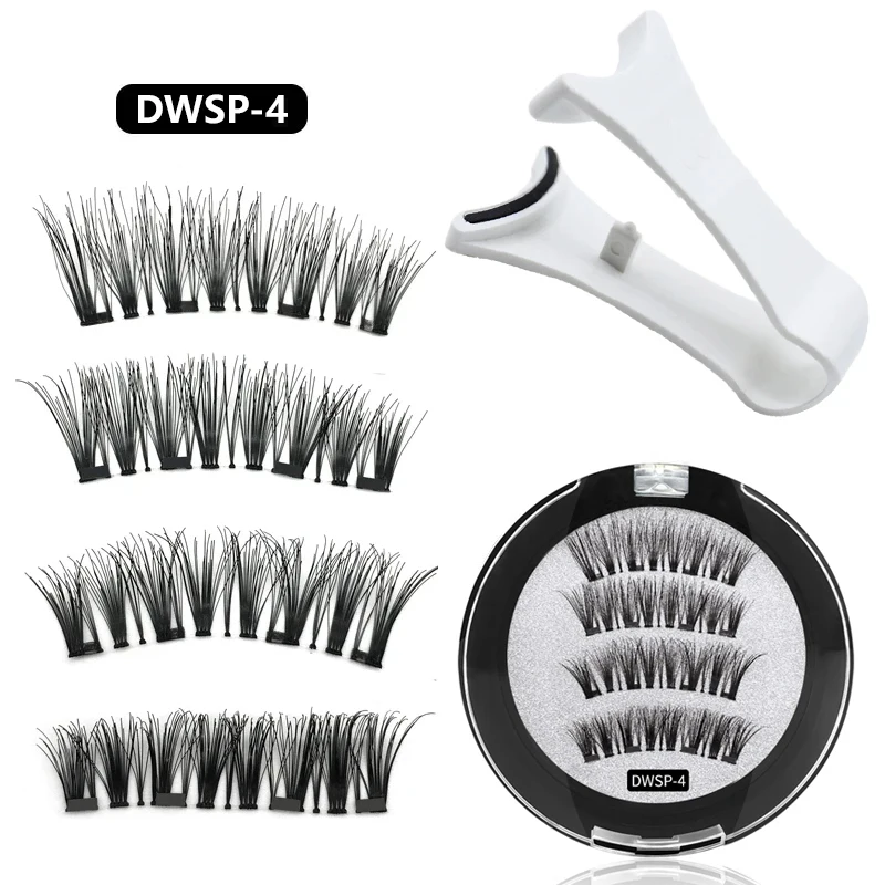 2 pairs Natural Magnetic Eyelashes With 4 Magnetic Lashes Reusable Magnetic False Eyelashes With Makeup Tool Magnetic Tweezers