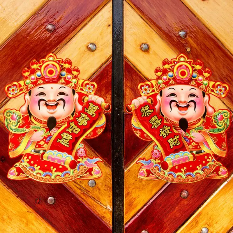 Chinese New Year Door Sticker Celebration Couplet Lunar  Festival Clings home Decorations supplies 3D God of Wealth decals