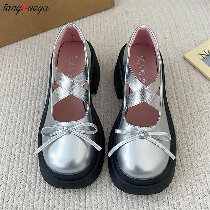 silver pink lolita shoes Women Mary Jane Shoes Fashion Shallow Elastic Nand Ladies Pumps Elegant Outdoor High Platform Shoes