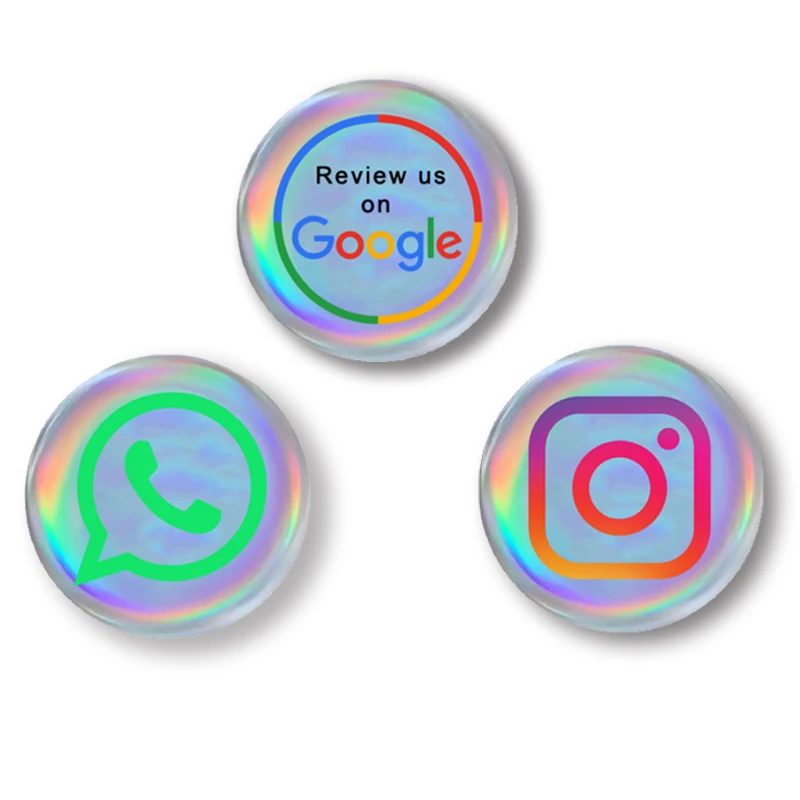 Laser Holographic Printing NFC Touch NFC215 Big Memory 504Byte NFC Tag Sticker Epoxy for Goole Review Instagram WhatsApp