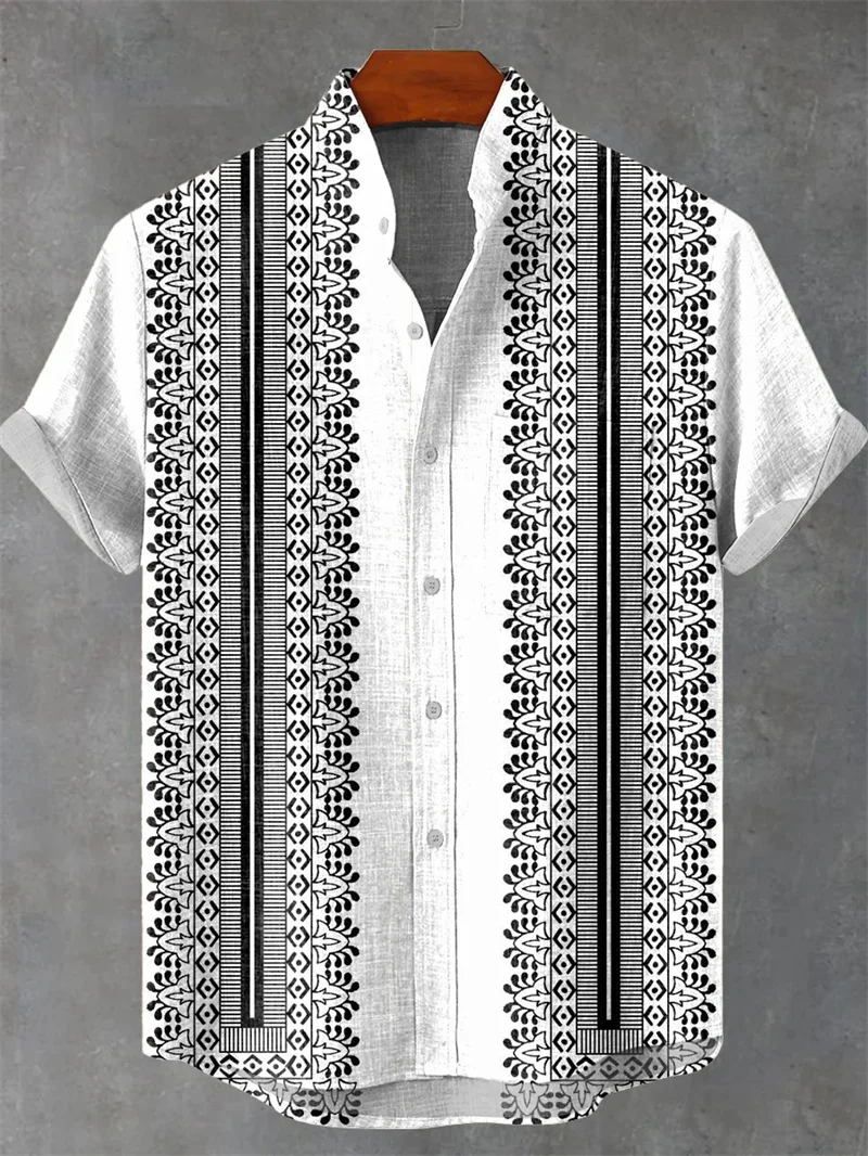 

New Vintage Style Men's Linen Short Sleeve Shirt Flower Top Fashion Casual Holiday Fashion Men's Printed Shirt