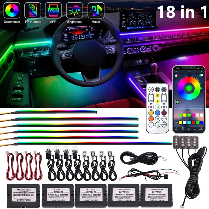 

18 in 1 Car Interior 64 Color Symphony Ambient Light Strip for Mercedes-Benz 2008-2014 C-Class W204 Decorative Atmosphere Lamp