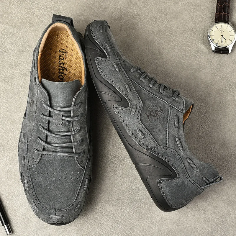 Suede Leather Casual Shoes Men Handmade Flat Sneakers Men Plus Size 38-48 Super Soft Moccasins Footwear