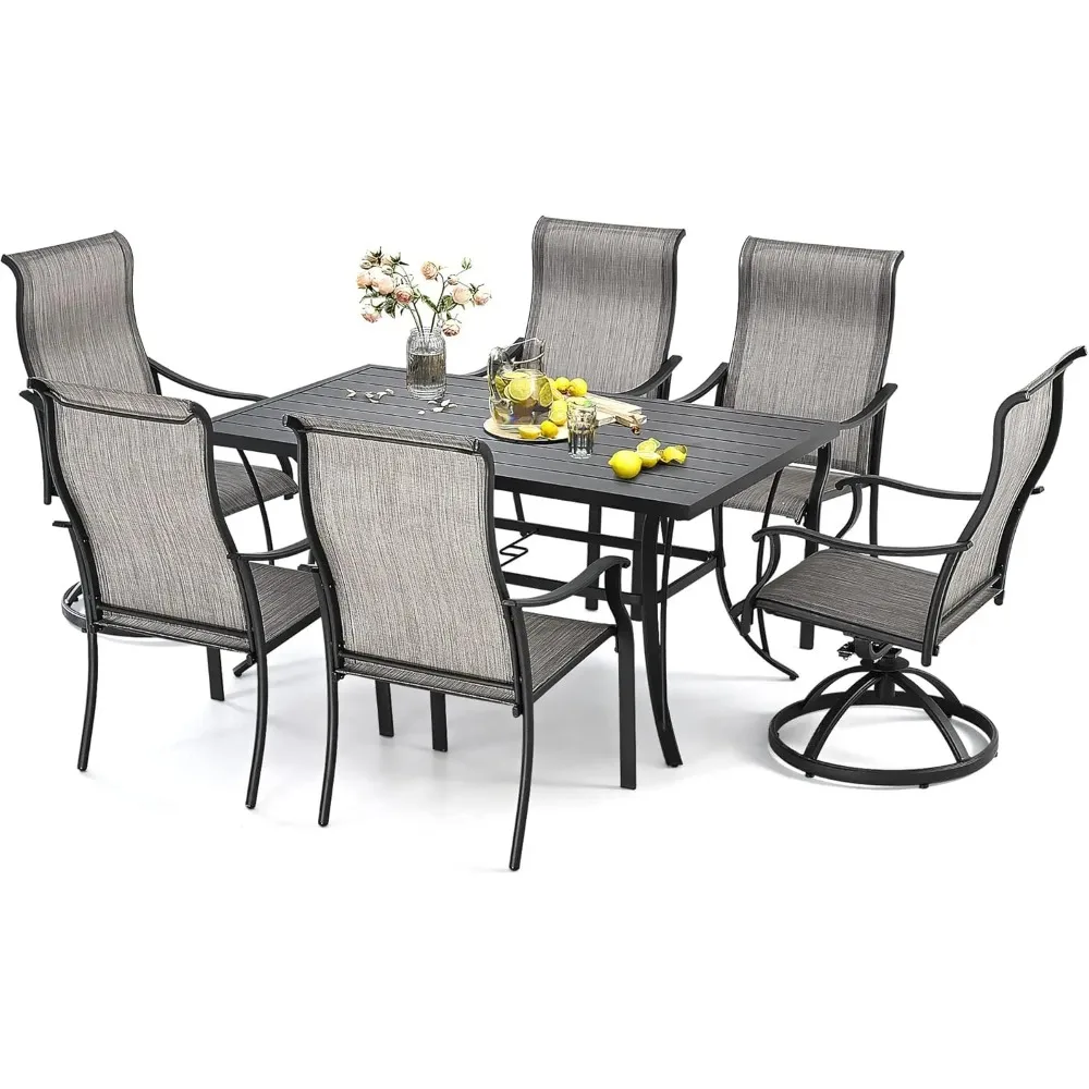 

Patio Dining Set, 7 Piece Outdoor Set, Patio Furniture Sets, 2 Swivel Chairs, 4 Reg.Dining Chairs, Textilene Furniture Set