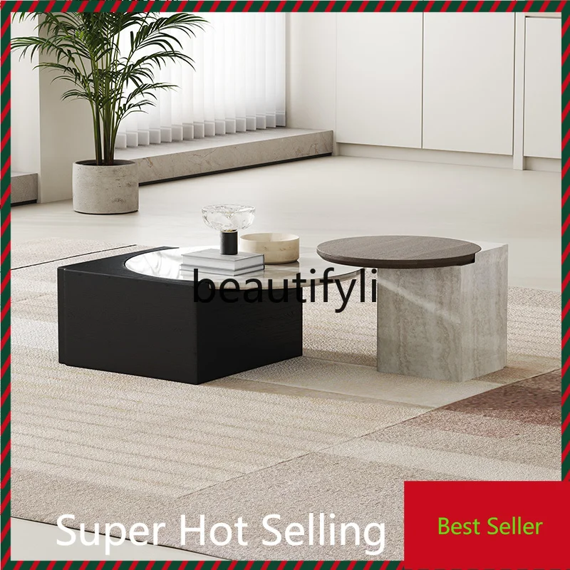 

Living room household small apartment round combination coffee table designer simple modern natural marble coffee table G1218