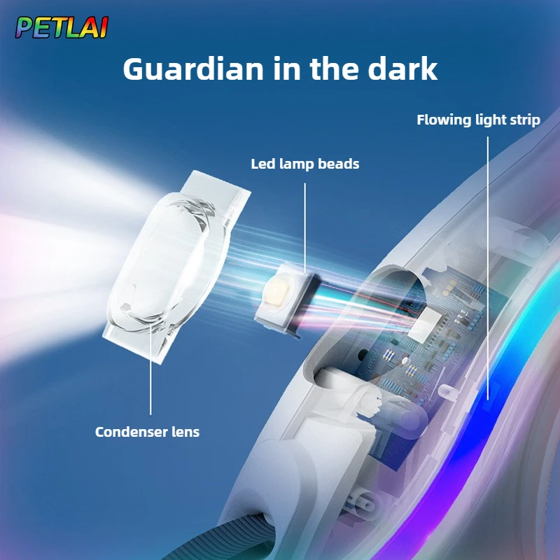 مقود دائري خالي من اليدين للكلاب قابل للسحب أوتوماتيكيًا نمط جديد ملون للتنفس خفيف للكلاب للمشي ليلاً