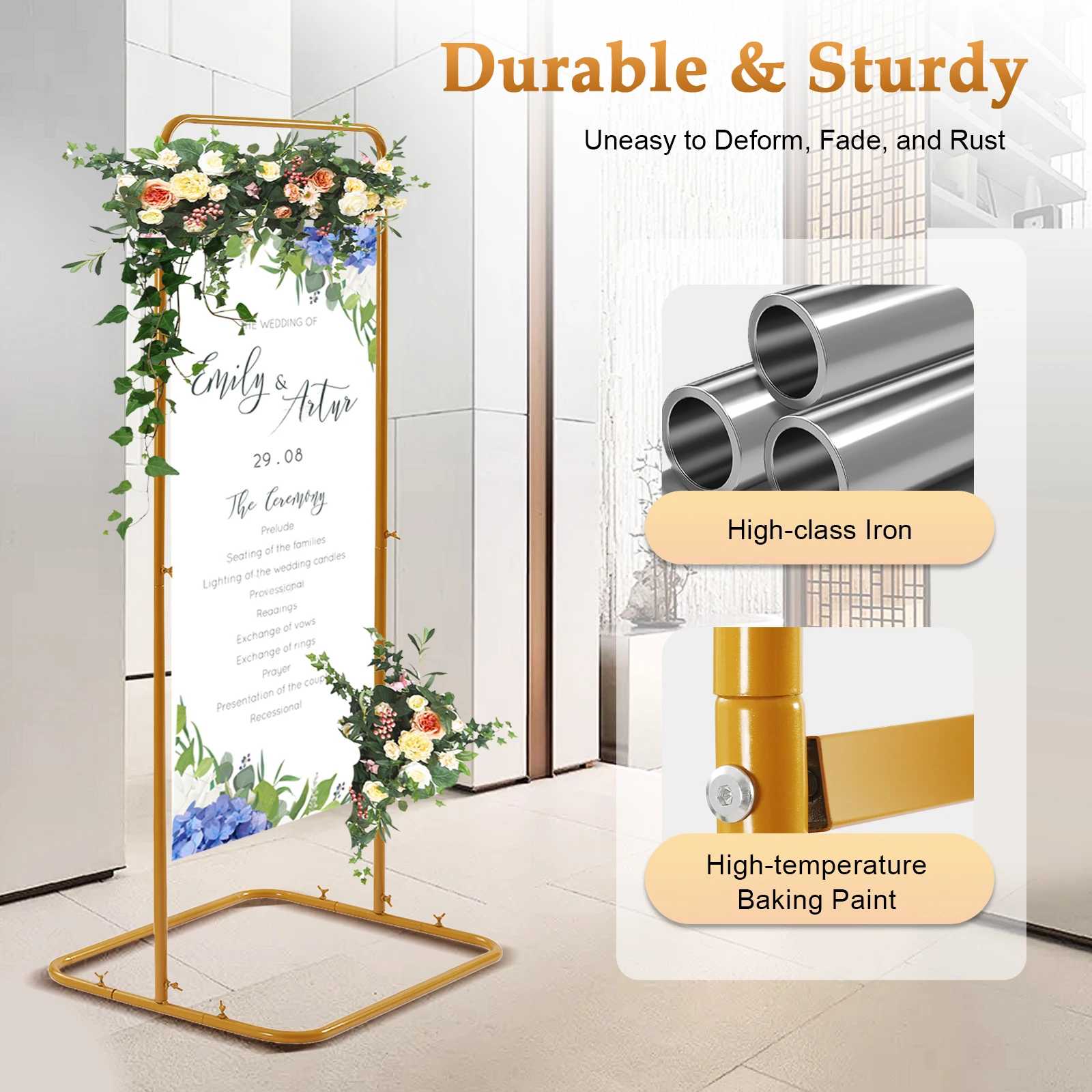 

4.9 Feet Metal Wedding Sign Stand Welcome Sign Frame DIY Wedding Sign Rack for Welcome Signs ﻿ ﻿