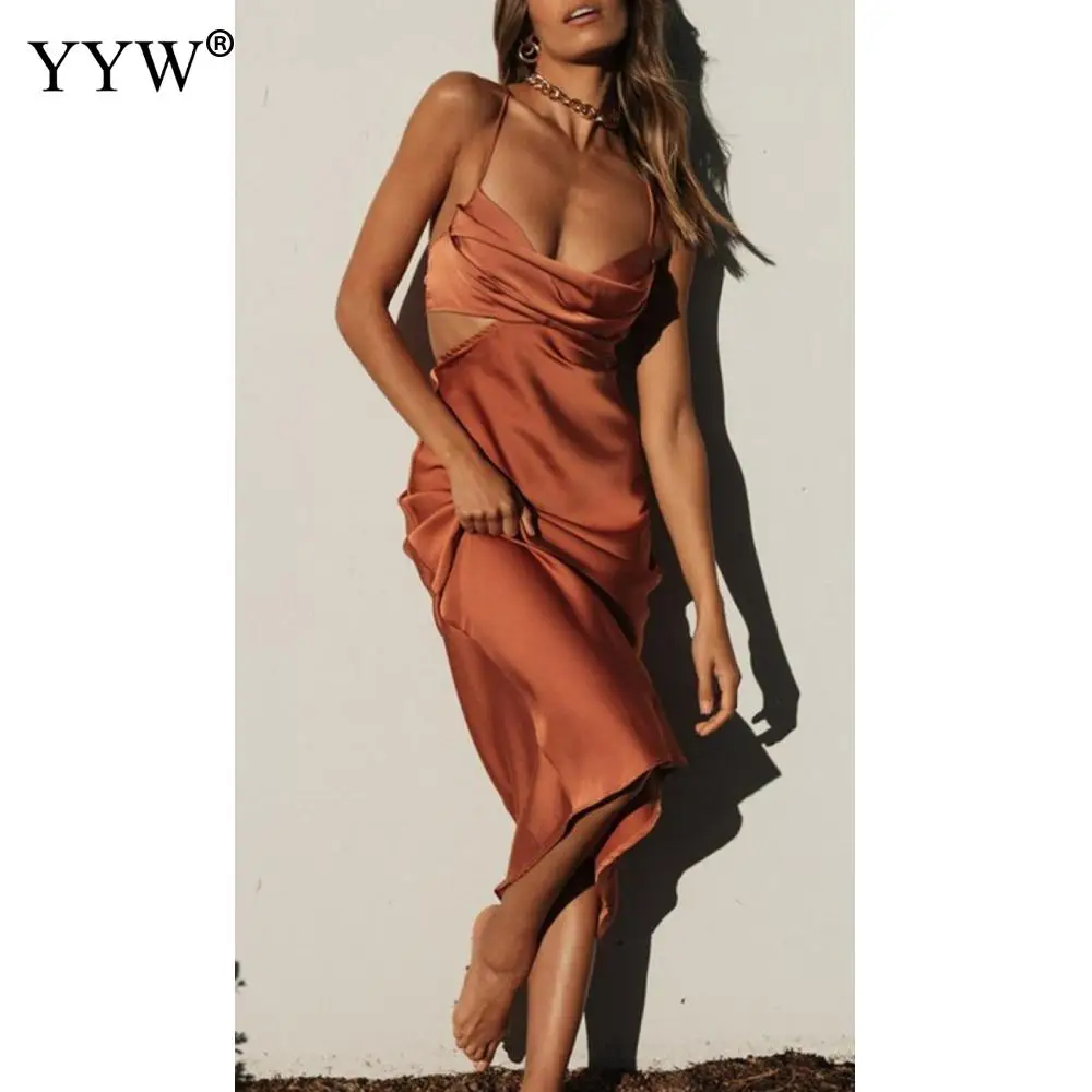 

Female Elegant Straps Party Beach Vestidos Women Solid Color V-Neck Sexy Bodycon Long Dress Sleeveless Backless Summer Dresses