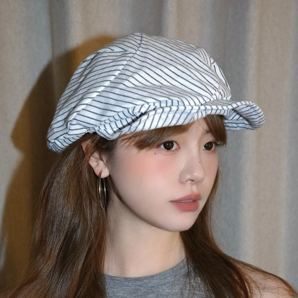 Bérets rayés en coton et lin Y2k, chapeau octogonal japonais, casquette de journal, casquettes de peintre fines, quotidien, nouvelle collection