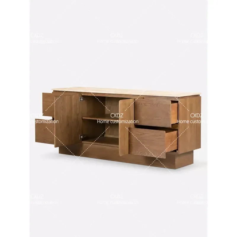 Nordic Light Luxury Log Color Dining Side Cabinet Wabi Sabi Movable Simple Household New Chinese Solid Wood Storage Cabinet