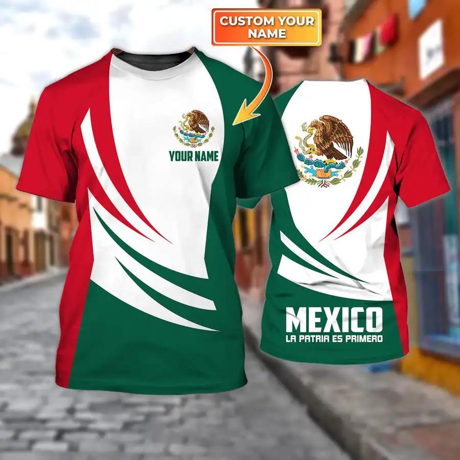 Free Custom Name Mexico Flag 3d T Shirt Summer Mexico Badge Custom Shirt O Neck Short Sleeve Loose T Shirt Mens