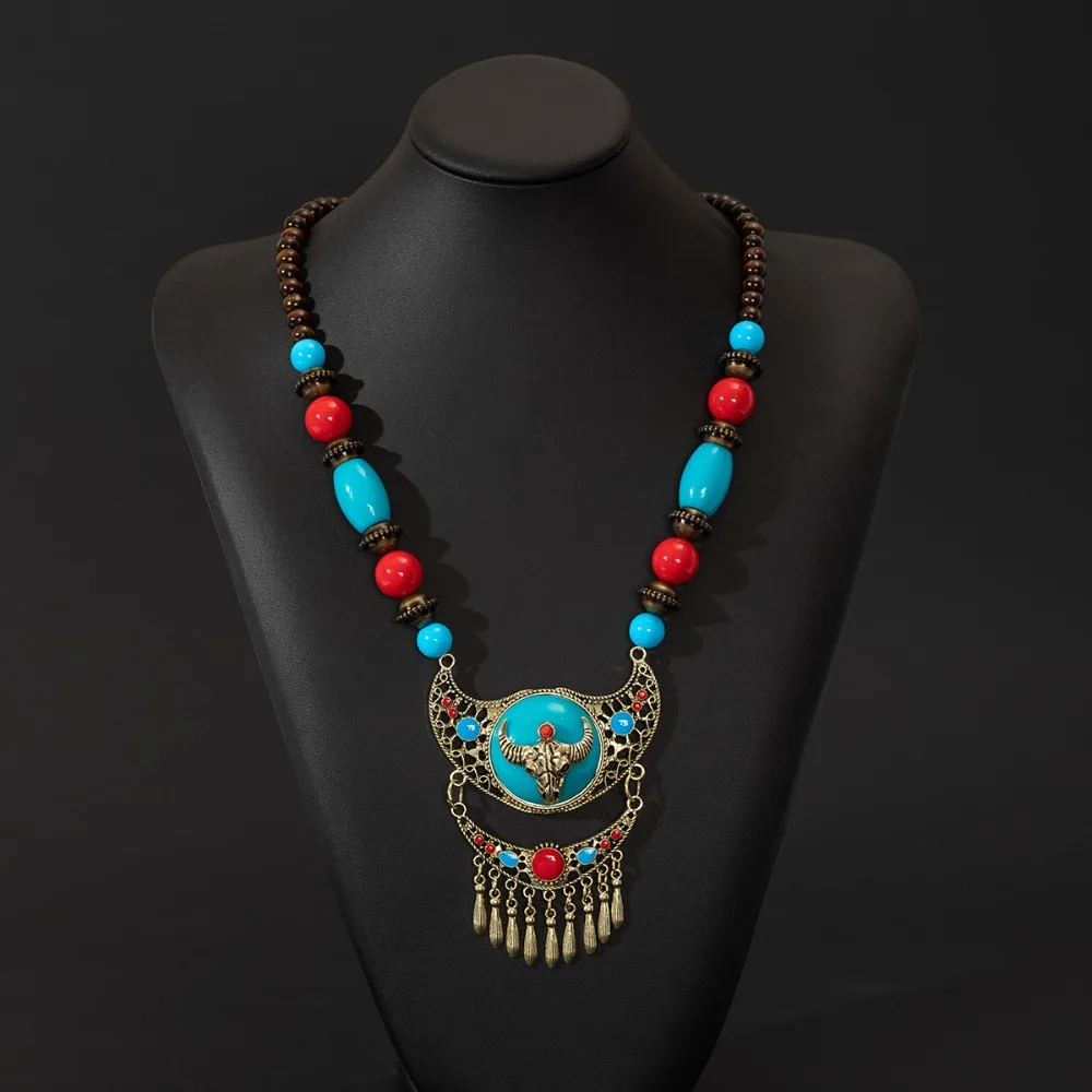 

Women Head Chain Bohemia Hair Chain Exotic Eyebrow Pendant Beads Tassels Headbands Tibetan Style Necklace Turkish Headwear Party