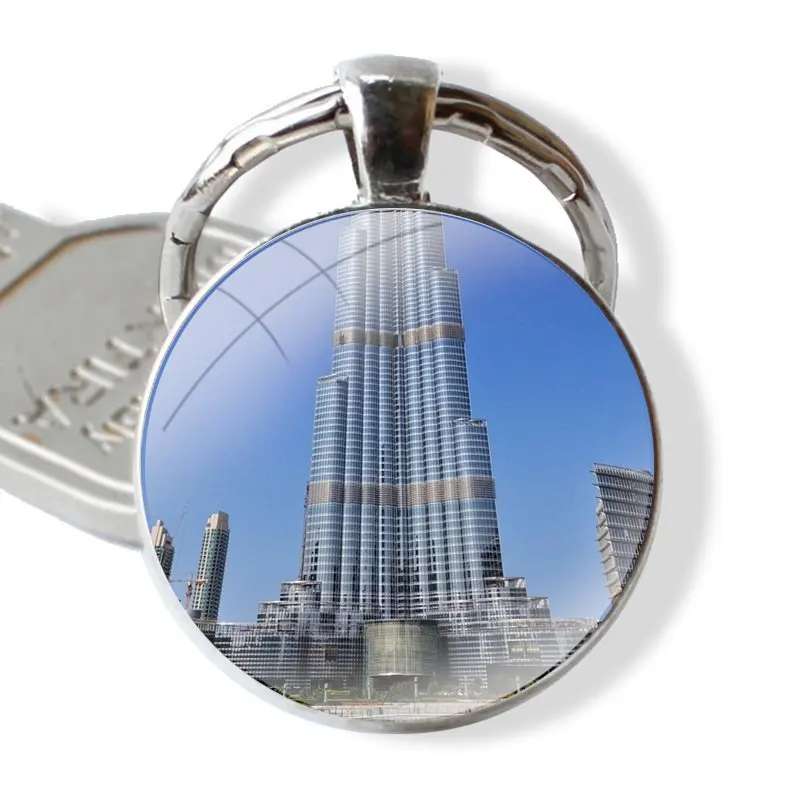 Burj Khalifa Tower building Dubai Keychain Handmade Glass Cabochon Key Ring Holder Pendant Key Chains