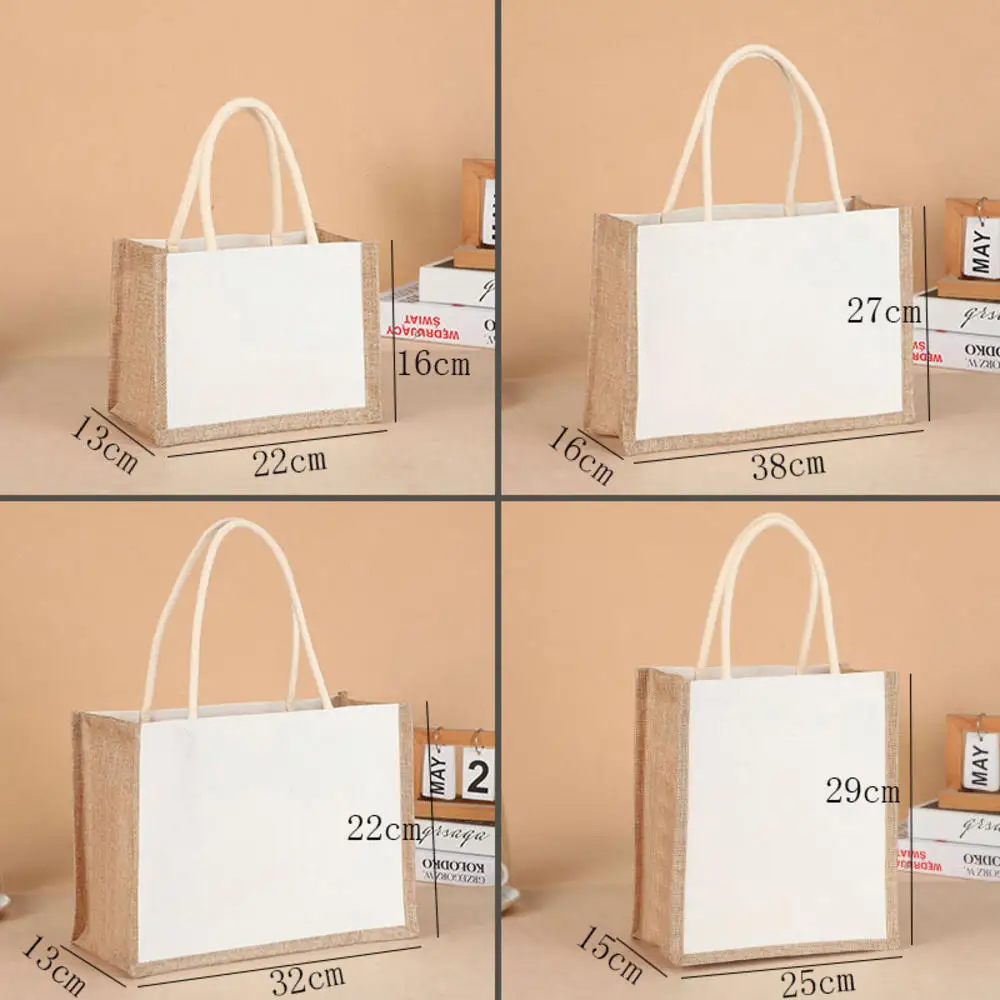 Large Burlap Tote Reusable Eco Bags Blank Jute Beach Shopping Handbag Gift Bags With Handle Grocery Package Storage Bags 1PCS