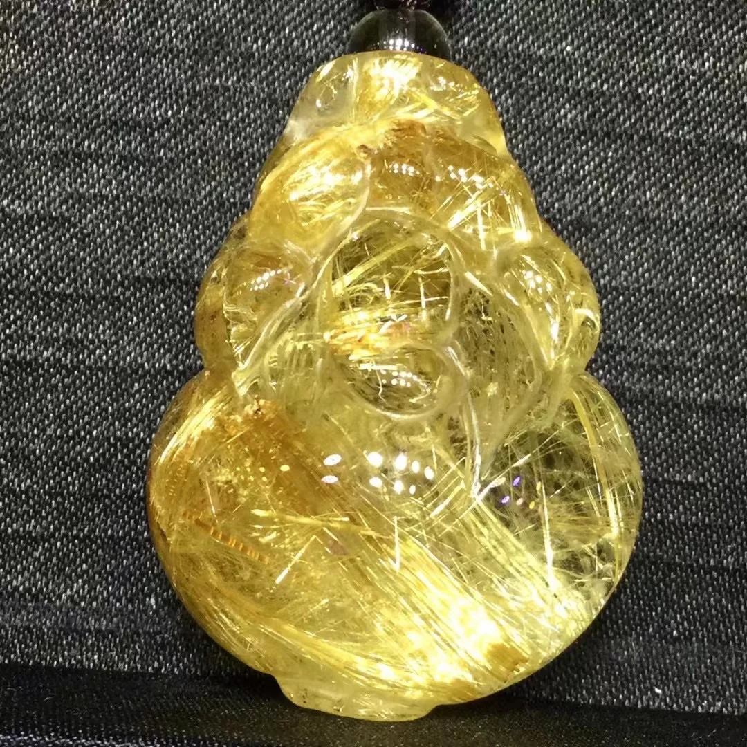 Natural Gold Rutilated Quartz Pendant Pi Xiu 37*28*21mm Rutilated Quartz Jewelry Men Women Brazil AAAAAAA