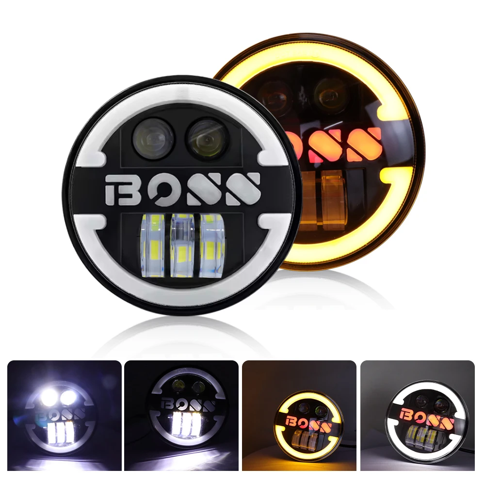 5.75 Inch Motorcycle LED Headlight Yellow Angel Eye LED Headlight High/Low Beam DRL Driving Light Colorful 3/4