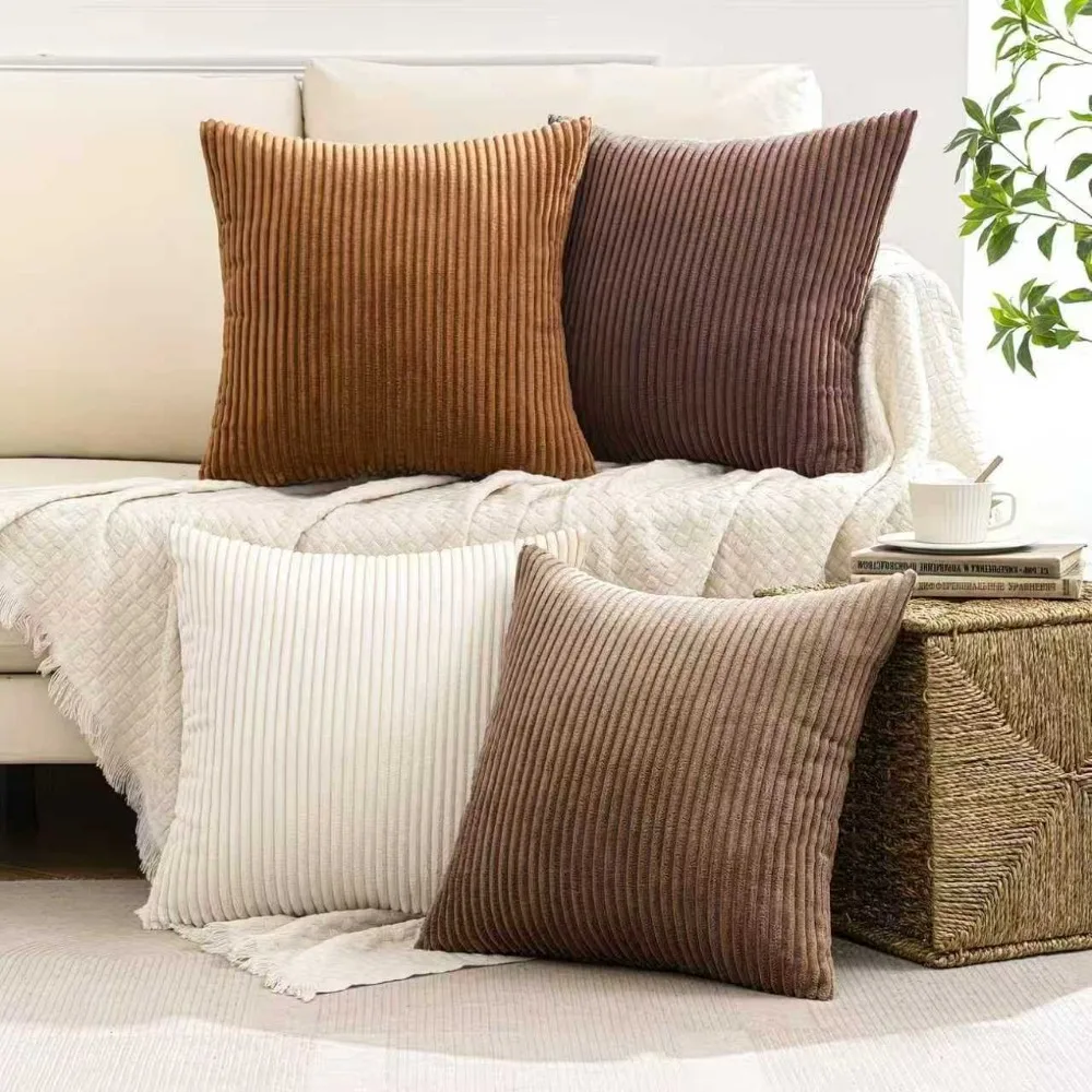Vintage Corduroy Patchwork Decorative Throw Pillow Covers (18x18 Inch) Soft-Textured Cushion Covers for Home Decor