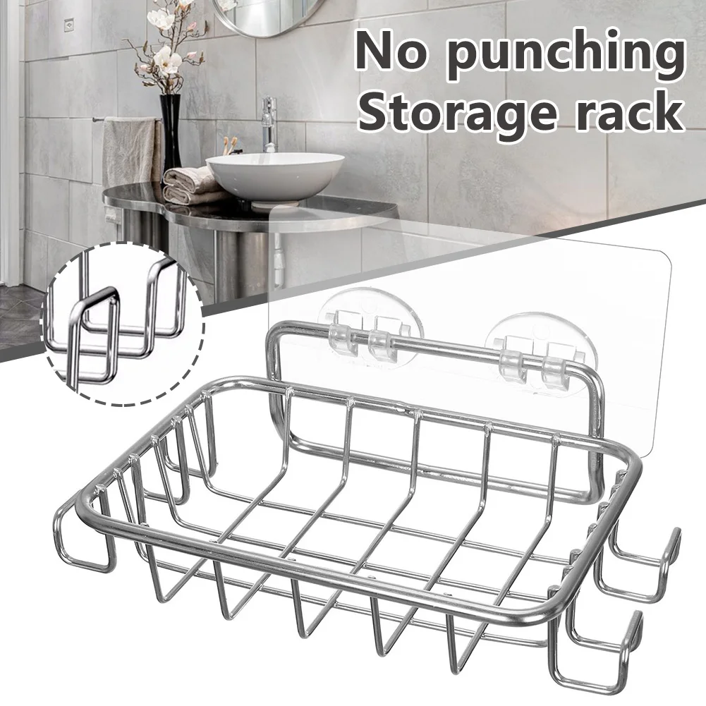 

No Punching Stainless Steel Soaps Dish With Hook Rustproof Fashion Soaps Dish For Bathroom Storage