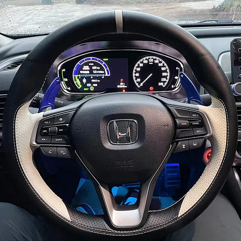 for Honda Accord 10 2018 2019 2020 2021 Full Coverage Sports style Steering Wheel Cover  Insight 2019 Braid Suede&red Interior view 4