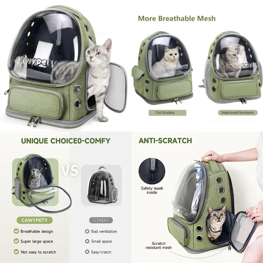 

Cat Backpack Carrier, Breathable Cat Carrier Large Space Bubble Pet Backpack for Kitty Small Dog up to 15lbs, Transparent and F