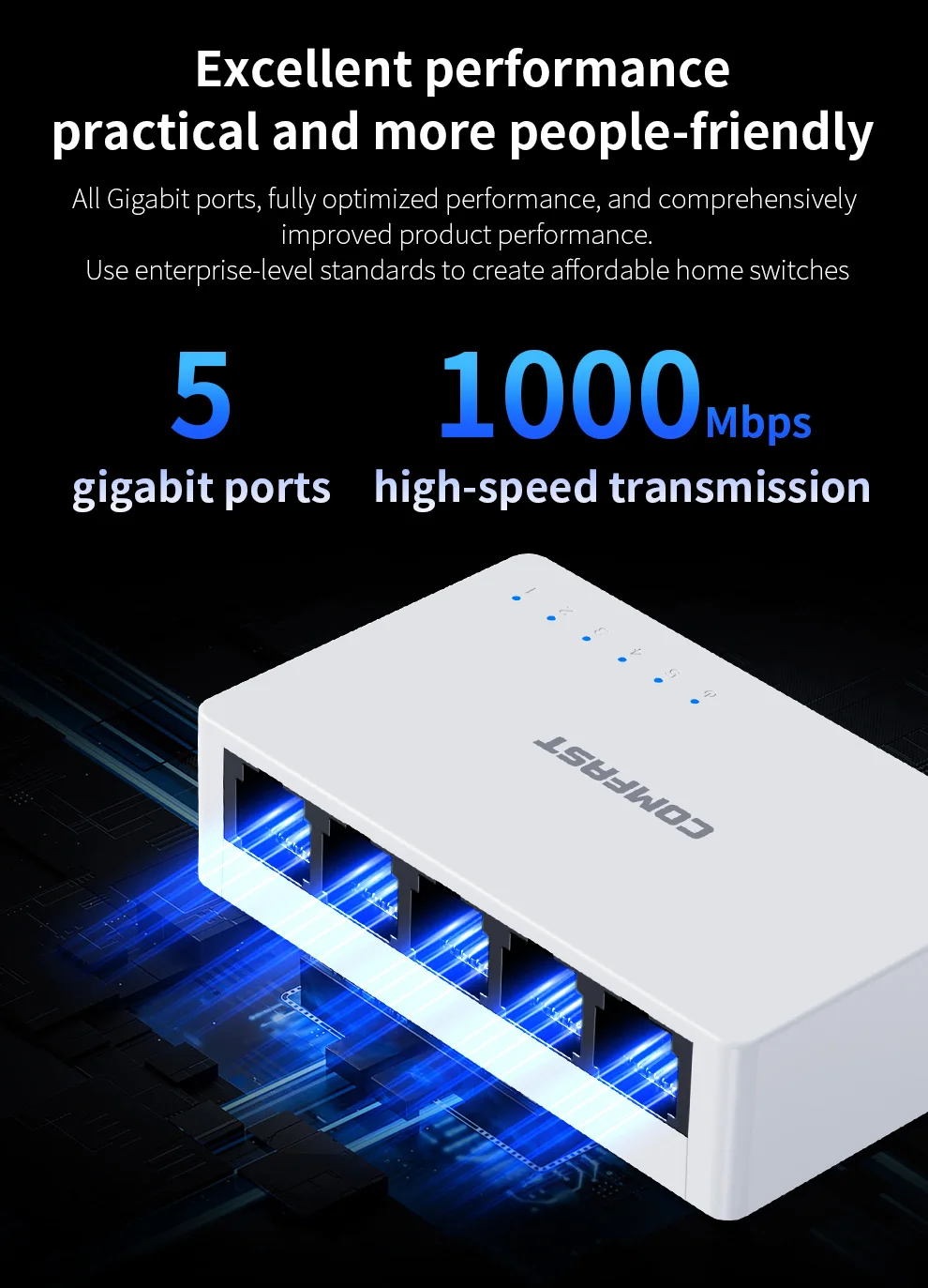 5-port Gigabit Ethernet Switch 5*10/100/1000Mbps Rj45 Adaptive Port Cat3/4/5/6 Auto MDI/MDIX Multiple Network Cable Switches