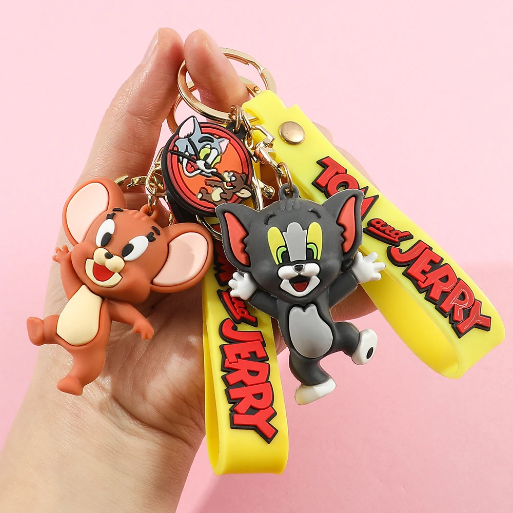 Tom and Jerry Anime Cartoon Ornament Keychain Car Key Bag Pendant Cute Cat And Mouse Action Doll Collectibles Kids Gift Toys