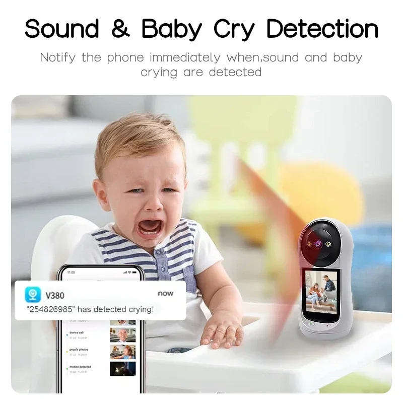 8MP Wifi Camera Video Call with 2.8 Inch IPS Screen Baby Cry Sound Detection Wireless Security IP Camera Baby Monitor V380 APP